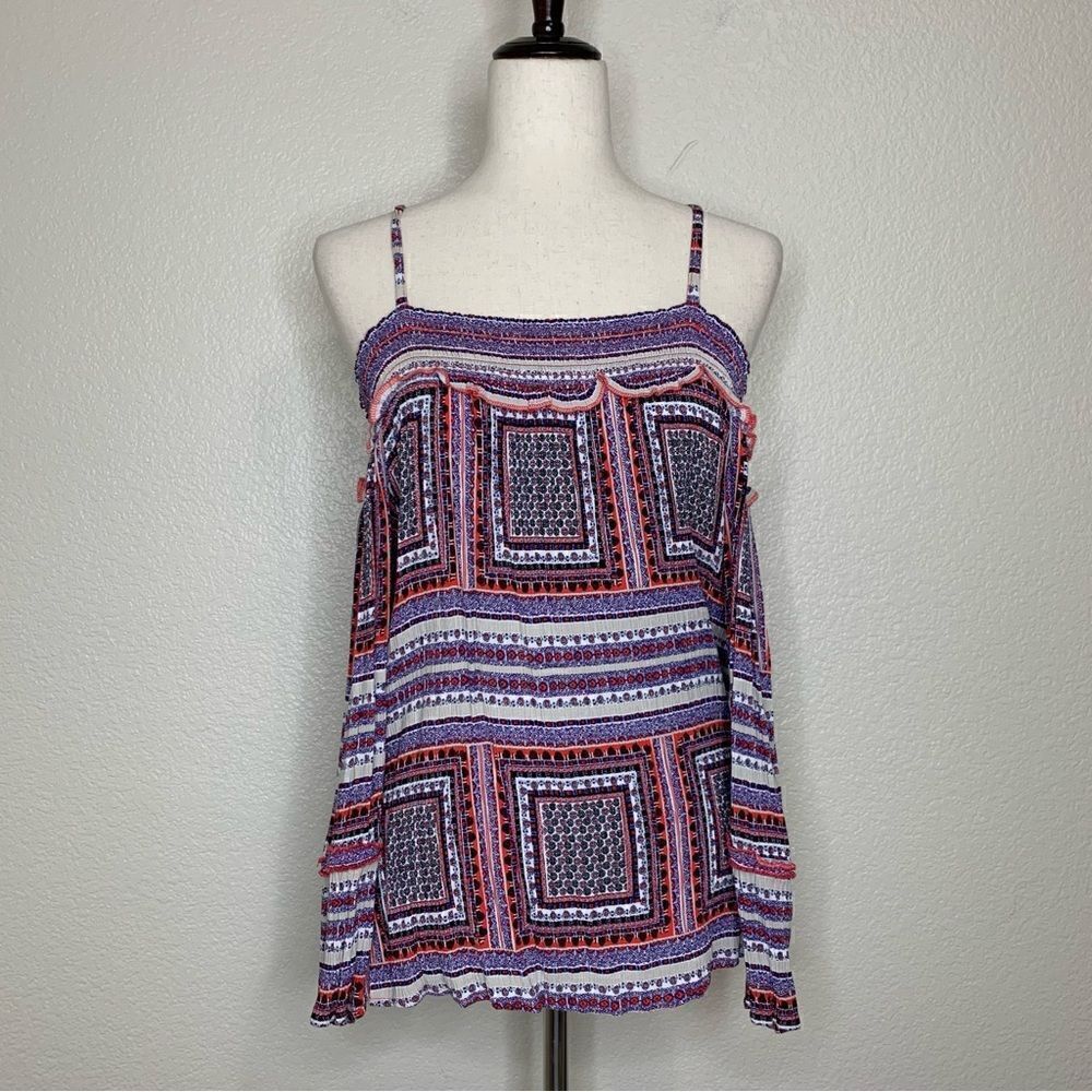 INC International Concepts Cold Shoulder Bell Sleeves Top, Sz Medium